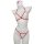 White nurse costume with red trim, featuring a lace bikini and strap top, paired with a cross-adorned cap for women.