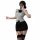 Sexy police uniform costume for women featuring a light blue blouse with buttons, black skirt, thigh-high stockings, and a bo...