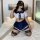 Sexy secretary costume set featuring a sailor-style top with a bow tie, navy skirt, lace stockings, and a mask, perfect for r...