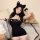 Cute black cat-themed plus size sleepwear set with plush bodycon wrap skirt and matching top, perfect for cozy fall/winter ni...