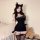 Woman modeling plus size sexy sleepwear set with plush bodycon wrap skirt and matching top, featuring cat ears and thigh-high...