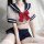 Sheer sailor uniform two-piece outfit with red bow, cute and sexy plus size lingerie set for women.