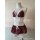 Red plaid three-piece lingerie set with white lace trim and bows, displayed on a mannequin.