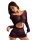 Woman wearing a plus size sheer bodycon dress, a sexy lingerie set with long sleeves and cutout details.