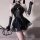 Genuine pu leather devil costume set - seductive role play lingerie outfit for women featuring a halter top with bat wings, c...