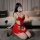 Sexy red pu bodysuit with sheer open-crotch design, perfect for nightclub and sm roleplay outfits.