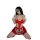 Sexy red bodysuit with sheer open-crotch design, featuring a garter belt set for nightclub and sm roleplay outfits.