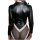 Genuine pu racing costume bodysuit featuring a deep v zipper, sleek design with black leather texture and white accents, perf...