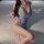 Woman wearing pure allure lace cutout high-waist split dress - qqny seductive lingerie dress for small bust enhancement, posi...