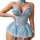 Sheer blue lace lingerie set with matching fishnet stockings and bow choker – pure allure european-style sensual underwear.