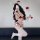 A woman poses with a smartphone, wearing a red chinese-inspired vintage-style silk bodysuit. the set includes an embroidered ...