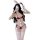A woman poses with bunny ears, wearing a red chinese-inspired vintage-style silk lingerie set featuring an embroidered belly ...