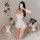Pure & alluring ice silk sleepwear set - sexy sheer lace cami dress with backless design for women, showcased by a model in a...