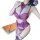 Woman wearing purple lace bodysuit with bow detail, sheer open-crotch design for small bust, paired with matching garters and...