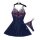 Navy blue lace sleep dress with floral embroidery, sheer mesh bodice, pleated skirt, and matching thong for romantic evenings...