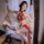 Elegant vintage chinese hanfu set featuring a dunhuang flying phoenix embroidered halter bodice paired with a gauzy skirt, pe...