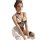 Woman in black pure & alluring lingerie set with bow details, fishnet stockings, and cat ears for sensual nights.