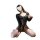 Woman kneeling in black sheer lace bodysuit with open crotch and long sleeves, slim-fit design for small bust.