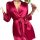 A woman wears a luxurious, deep red silk robe dress, featuring long sleeves and a tie belt. perfect for summer lounging and s...