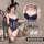 Woman wearing pure desire lace bunny costume – sheer cutout bodysuit with floral trim, open chest, fishnets & bunny ears.