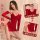 New years retro sexy velvet lingerie set, elegant red design with deep v-neckline and long sleeves, perfect for festive occas...