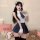 Pure love schoolgirl chiffon shirt & pleated skirt set - cute jk uniform style lingerie outfit featuring a white blouse with ...