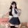 Pure love schoolgirl chiffon shirt & pleated skirt set - cute jk uniform style lingerie outfit featuring a white blouse, navy...