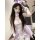 Woman wearing pure & playful bunny girl lingerie set – sexy cute sleepwear with purple bows, ears, and ruffles for seductive ...