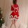 A woman models a festive red and white santa-themed dress with fluffy details, perfect for holiday role play. the cozy design...