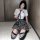 Cute jk style lingerie set featuring a white blouse, plaid skirt, and striped thigh-highs for a playful look.