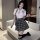 Woman modeling white shirt and plaid skirt set, pure & playful japanese school uniform jk style lingerie.