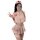 Pink nurse-themed lingerie set with crop top, pleated skirt, and lace thigh-highs for small bust.