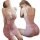 Woman wearing pink pure & playful lingerie set, featuring a seductive yet modest design with ruched detailing and floral acce...