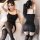 Woman modeling black pure & playful lingerie set - seductive secretary style sleepwear, featuring a form-fitting dress and th...