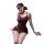 Woman wearing purple pure & playful lingerie set with lace-trimmed bodycon skirt and matching blindfold, styled as seductive ...