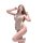 Woman in pure & playful lingerie set, sheer chef-style top with open-crotch design, posing seductively with blindfold.