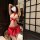 Woman wearing red and white pure & playful lingerie set, a sexy jk-inspired sleepwear with cute student-style design.