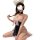Woman in pure & playful lingerie set, a sexy maid costume with sheer mesh sleepwear, featuring a black dress, pink bow, and c...