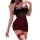 Sexy black and burgundy lingerie set with sheer bodysuit, rose details, and hip-hugging skirt for romantic date nights.