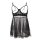 Black sheer lingerie dress with lace trim and adjustable straps, perfect for a flirty and playful look.