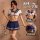 Model wearing pure & playful lingerie set: sexy student-style uniform sleepwear with cropped top and pleated skirt for flirty...