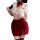 Woman in a playful, sheer lingerie set with a white blouse and red skirt, perfect for romantic nights.