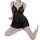 Woman wearing black sheer lingerie sleep dress with lace detailing, flirty and sensual design for nightwear.
