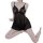 Woman wearing black sheer lace lingerie sleep dress, romantic and playful nightwear for intimate moments.