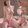 Woman modeling pink sheer mesh babydoll nightgown with push-up bust and tulle skirt. pure & playful milk-cap lace sleep dress...