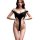 A woman poses confidently wearing a black bodysuit from the pure & seductive jk uniform set, featuring an open-crotch design ...
