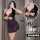 Woman modeling a purple lace bodysuit mini dress with french-style cutouts, neck tie wrap detail, and no-remove design for al...