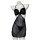 Black lace bodysuit dress with french-style cutout wrap design, neck tie, and sheer mesh overlay for a seductive look.
