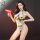 A woman poses wearing a form-fitting bodysuit with fuck me text, holding a toy gun accessory, designed for role play and adul...
