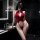 Woman in red lace bodysuit leaning on black bathroom counter, showcasing pure & seductive lace bodysuit set – sexy sleepwear ...